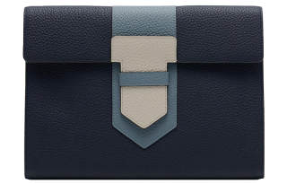 Delvaux Delvau Presse Cow Leather Clutch Unisex Dark Blue