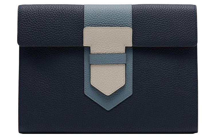 Delvaux Delvau Presse Cow Leather Clutch Unisex Dark Blue