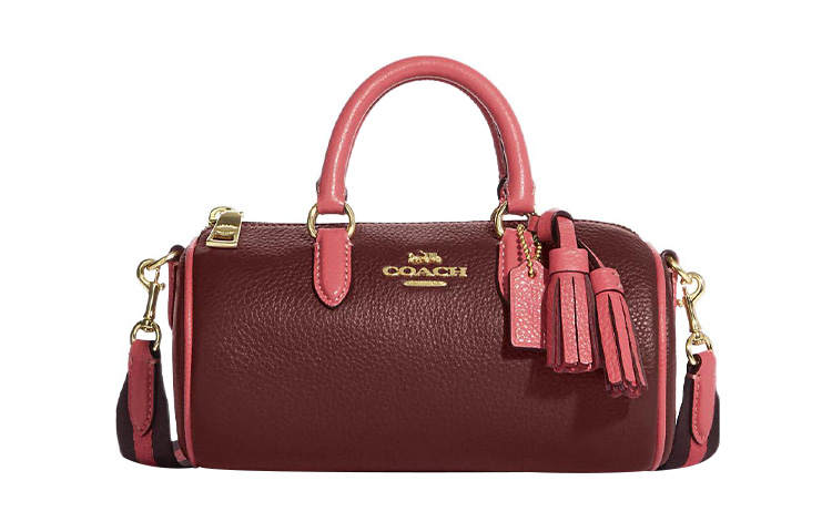 COACH Lacey Cow Leather Cylinder Bag, Handbag, Shoulder Bag, Crossbody Bag Small Women's Burgundy