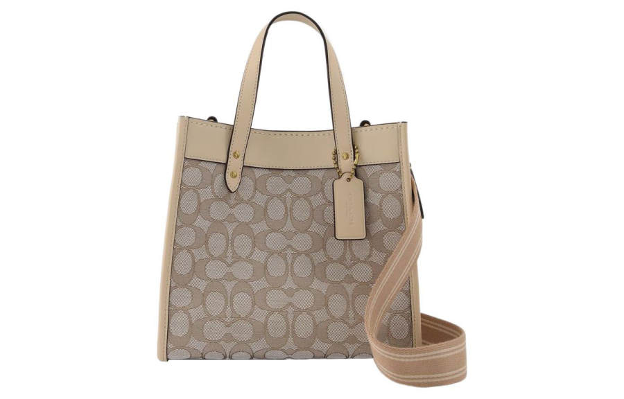 COACH Field Fabric With Cow Leather Tote Bag, Shopping Bag, Portable Crossbody Bag, Shoulder Bag Small Women's Khaki