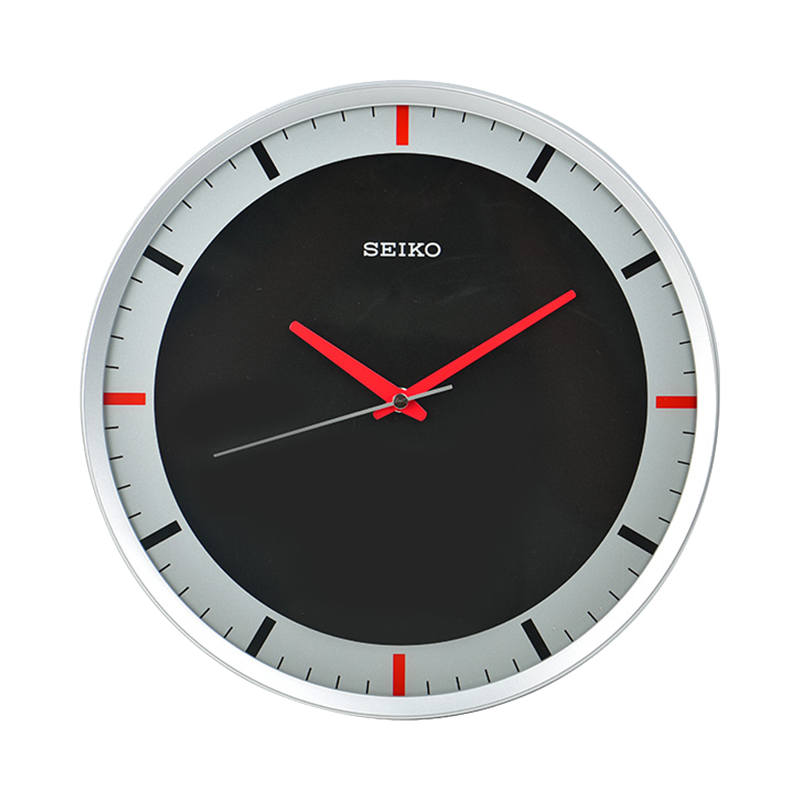 SEIKO Fashion Sweeping Seconds Movement Plexiglass Crystal Wall Clock Unisex Black
