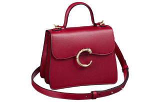 CARTIER Panthère De Cartier Calfskin Shoulder Bag, Crossbody Bag, Handbag Mini Women's Red