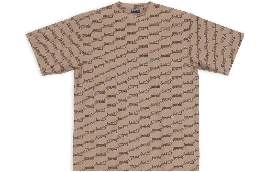 Balenciaga Logo All Over Print Crew Neck Pullover Short Sleeved FW22 T Shirt Men's Brown