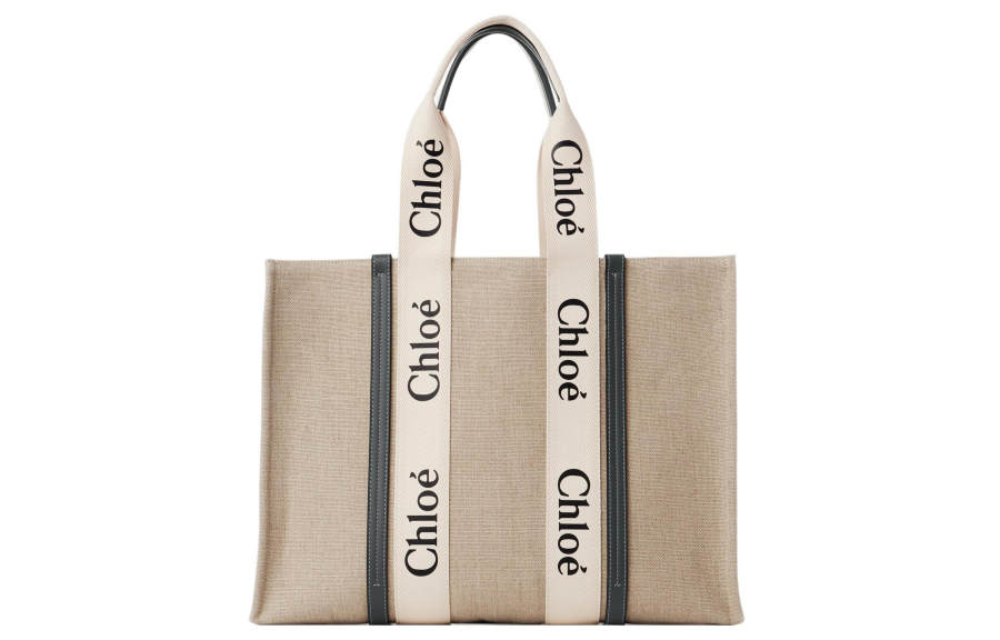 Chloé Chloe Woody Canvas With Leather Tote Bag, Shopping Bag, Shoulder Bag, Handbag Large Women's Beige & Jasper