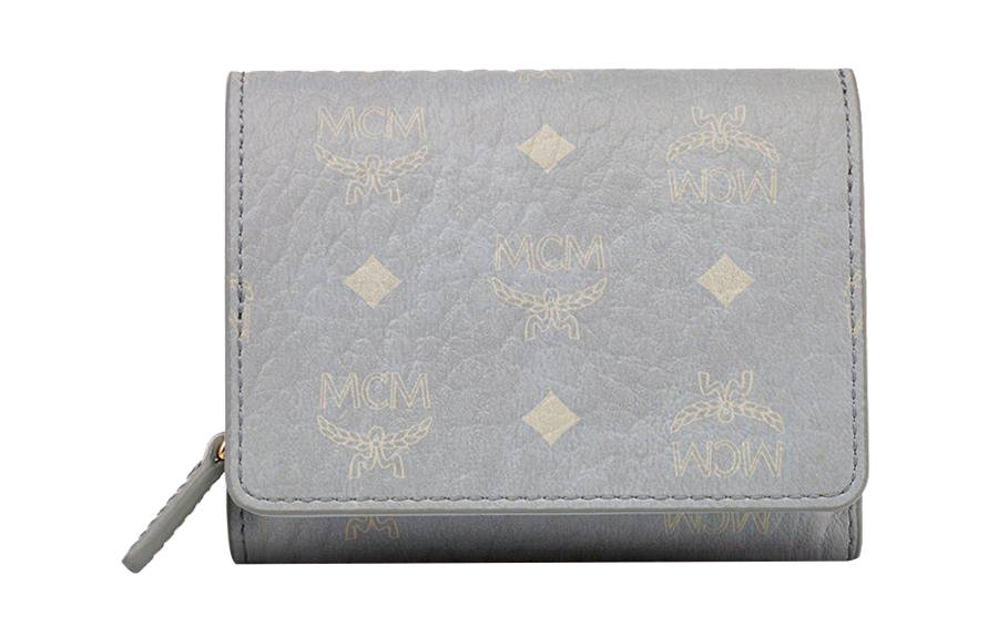 MCM Coated Canvas With Leather Card Holder, Wallet Mini Women's Gray