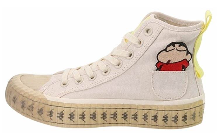 Kappa Crayon Shinchan x Kappa Slip Resistant Abrasion Resistant High top Canvas Shoes Unisex Heron Feather White