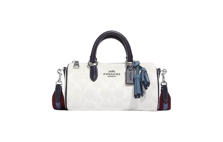 COACH Lacey Artificial Leather Handbag, Shoulder Bag, Crossbody Bag Medium Women's Chalk White & Indigo