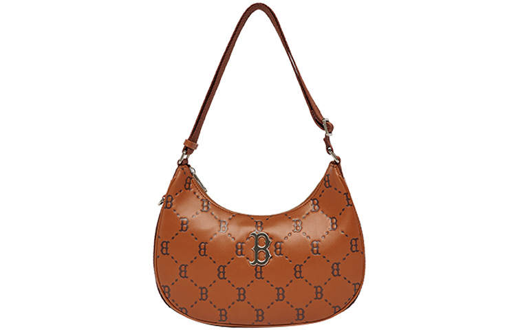 MLB MLB Monogram Collection Polyester Half Moon Bag, Mahjong Pochette, Shoulder Bag Large Unisex Brown