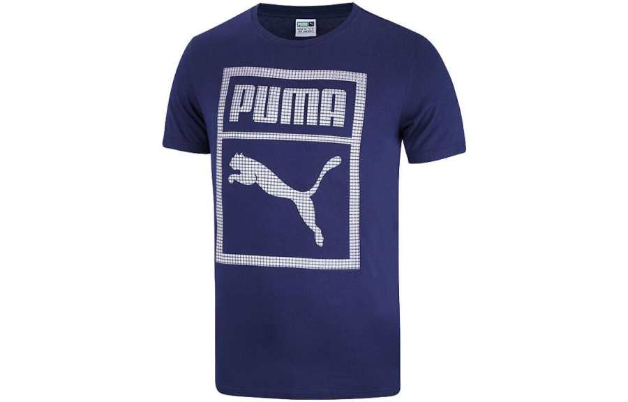 PUMA T Shirts Men's Blue Crew Neck Moderate Straight Fit