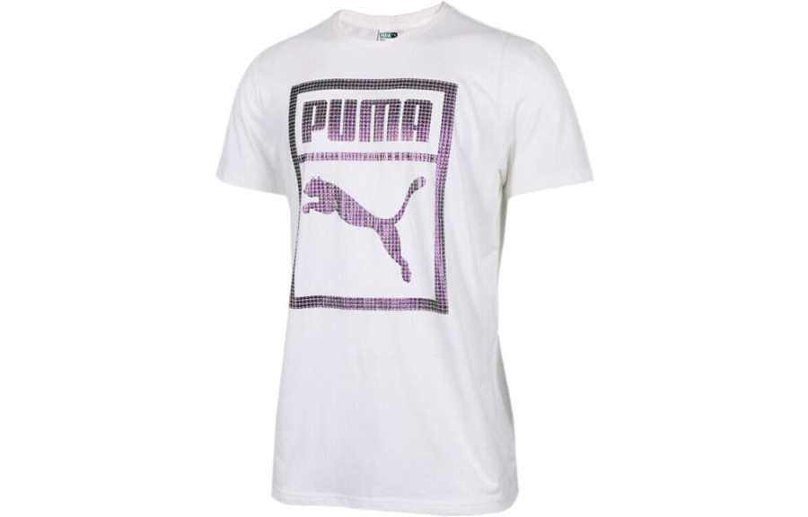 PUMA T Shirts Men's White Crew Neck Moderate Straight Fit