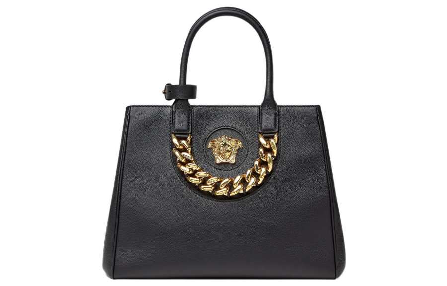 VERSACE La Medusa Grained Calfskin Tote Bag, Shopping Bag, Shoulder Bag, Crossbody Bag, Handbag Medium Women's Black