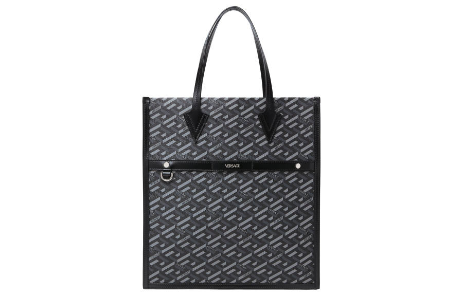 VERSACE Cow Leather Decoration Tote Bag, Shopping Bag, Shoulder Bag, Crossbody Bag, Handbag Men's Blue/Black