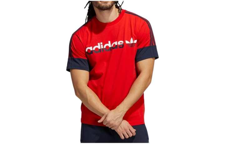 Adidas Adidas T Shirts Men's Red Crew Neck Moderate Straight Fit