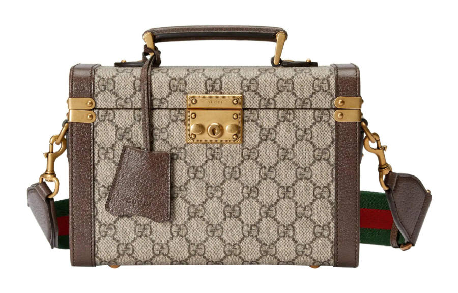 GUCCI Canvas Leather Trim Handbag, Shoulder Bag, Crossbody Bag Storage Box Men's Ebony/Brown/Beige