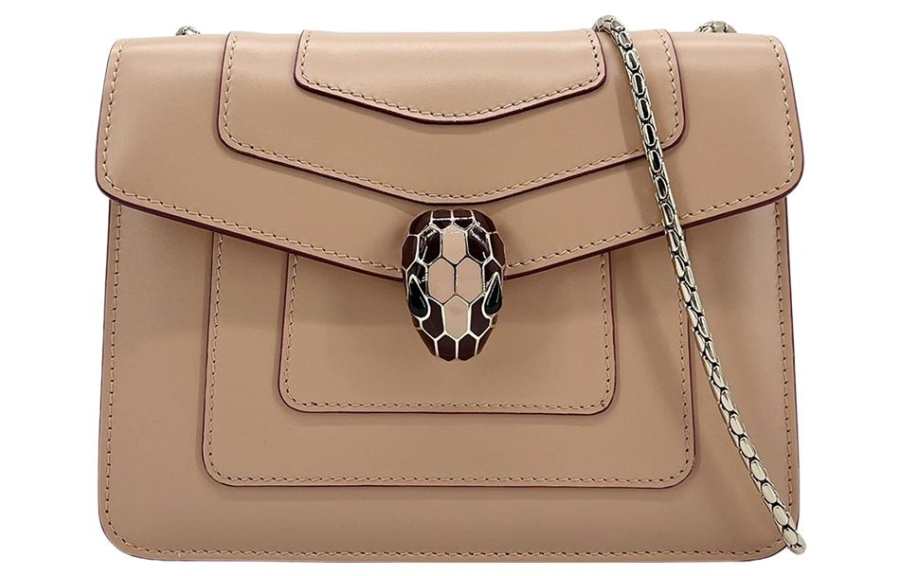 BVLGARI Serpenti Forever Calfskin Crossbody Bag Small Women's Ecru