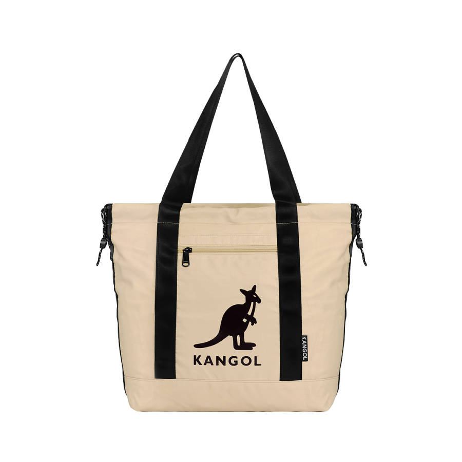 KANGOL Nylon Tote Bag, Shopping Bag, Commuter Bag, Handbag, Shoulder Bag Unisex Khaki/Black