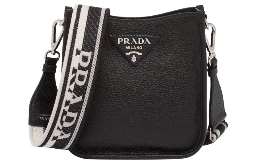 PRADA Leather Messenger Bag, Crossbody Bag, Shoulder Bag Women's Black