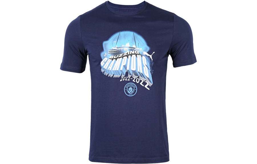 PUMA T Shirts Men's Marine Blue Crew Neck Moderate Straight Fit