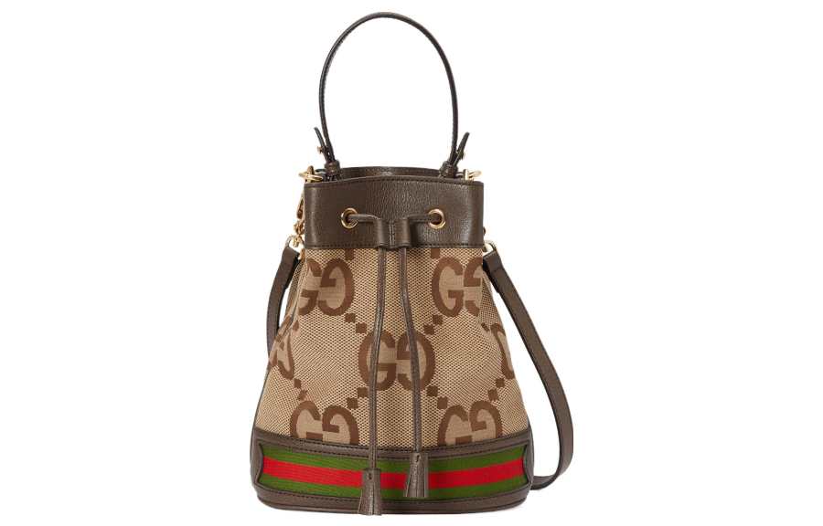 GUCCI Ophidia Canvas With Leather Binding Bucket Bag, Portable Crossbody Bag, Shoulder Bag Women's