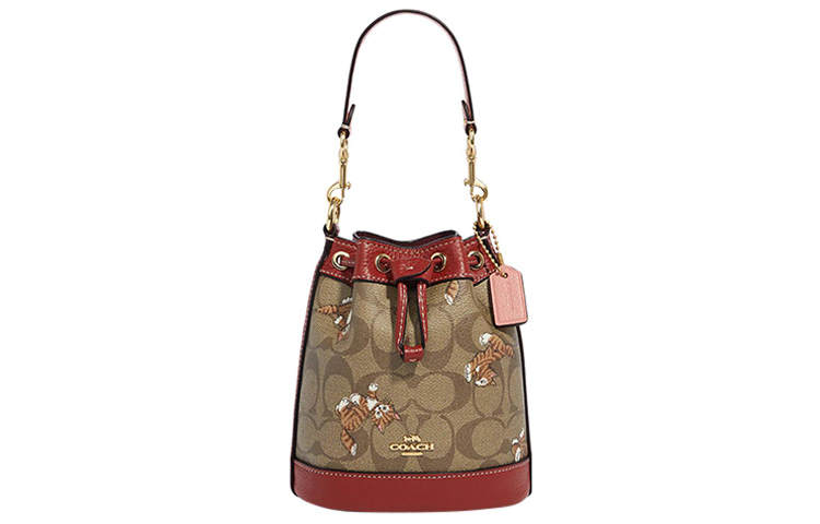 COACH Dempsey Coated Canvas With Refined Pebbled Leather Bucket Bag, Handbag, Shoulder Bag, Crossbody Bag Mini Women's