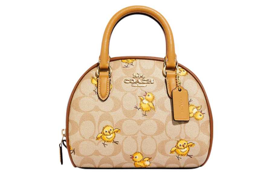 COACH Sydney Cow Leather Detail Handbag, Shoulder Bag, Crossbody Bag Small Women's Light Khaki