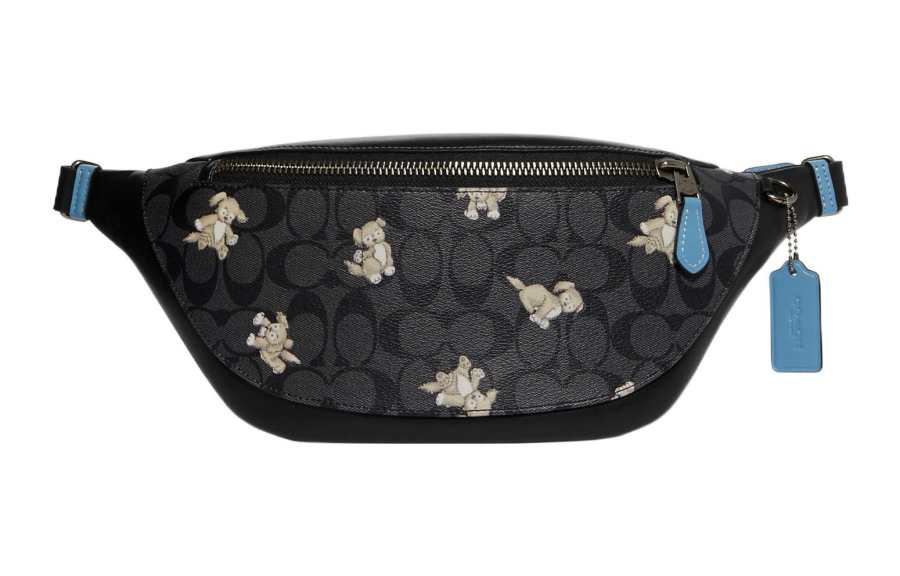 COACH Warren Signature Coated Canvas With Refined Calfskin Shoulder Bag, Fanny Pack Large Men's Black