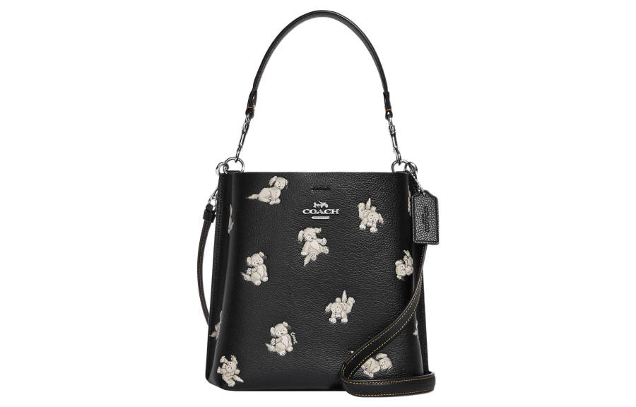COACH Mollie Leather Bucket Bag, Handbag, Shoulder Bag, Crossbody Bag 22 Women's Black