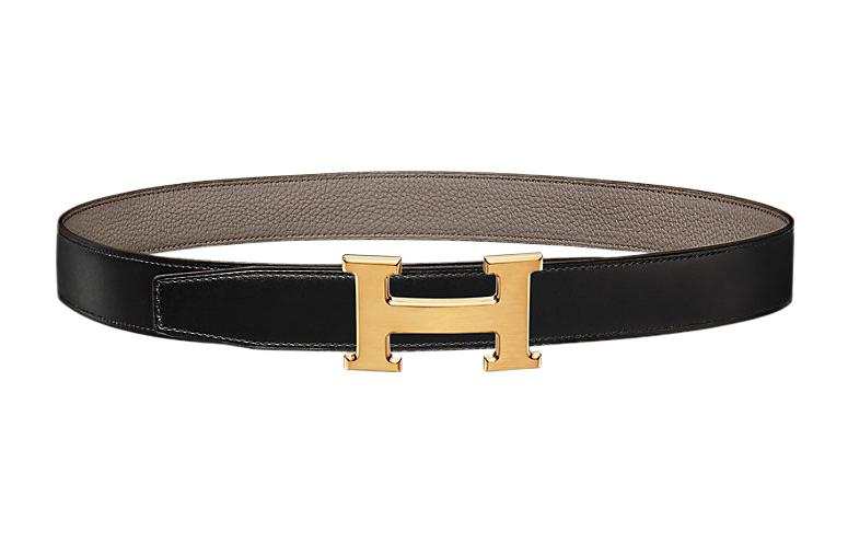 HERMES HERMES Togo Metal Leather Belts Men's Width 3.2cm