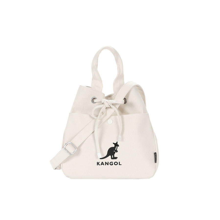 KANGOL Canvas Shopping Bag, Handbag, Bucket Bag, Crossbody Bag, Shoulder Bag Medium Women's Black/Ecru