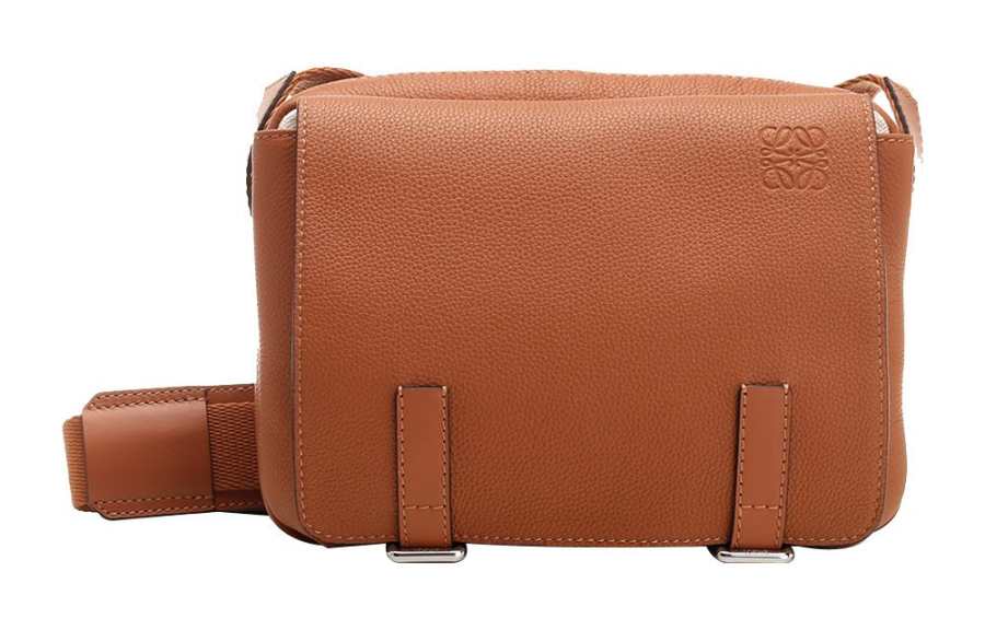 LOEWE Military Roller Embossed Cow Leather Messenger Bag, Shoulder Bag, Crossbody Bag Extra Small Men's Tawny