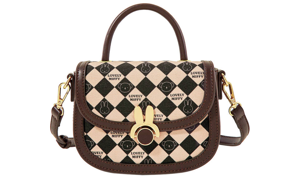 Miffy Pu Saddle Bag, Crossbody Handbag Small Women's Ecru/Black