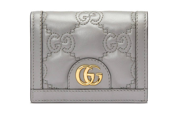 GUCCI GG Matelassé Leather Clutch Card Holder Wallet Small Women's Gray