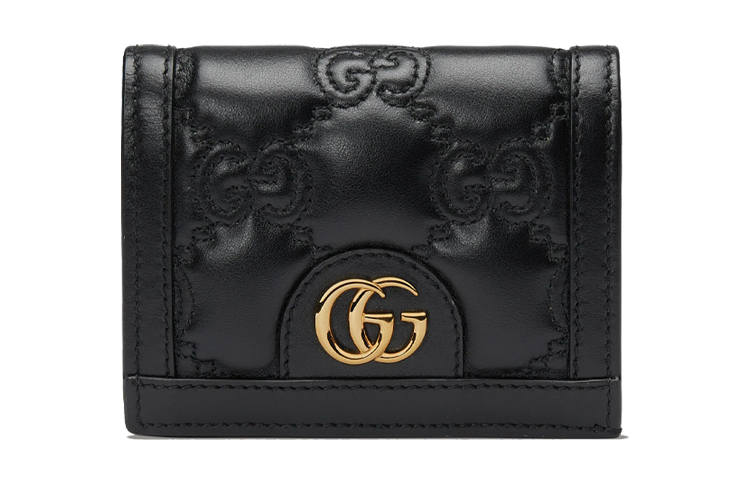 GUCCI GG Matelassé Leather Clutch Card Holder Wallet Small Women's Black