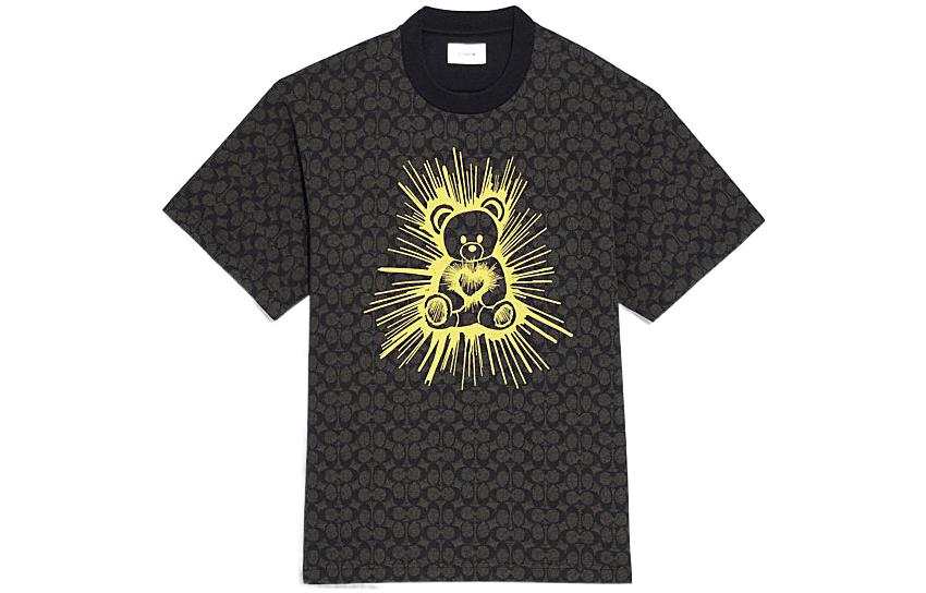 COACH T Shirts Men's Yellow Crew Neck Moderate Straight Fit