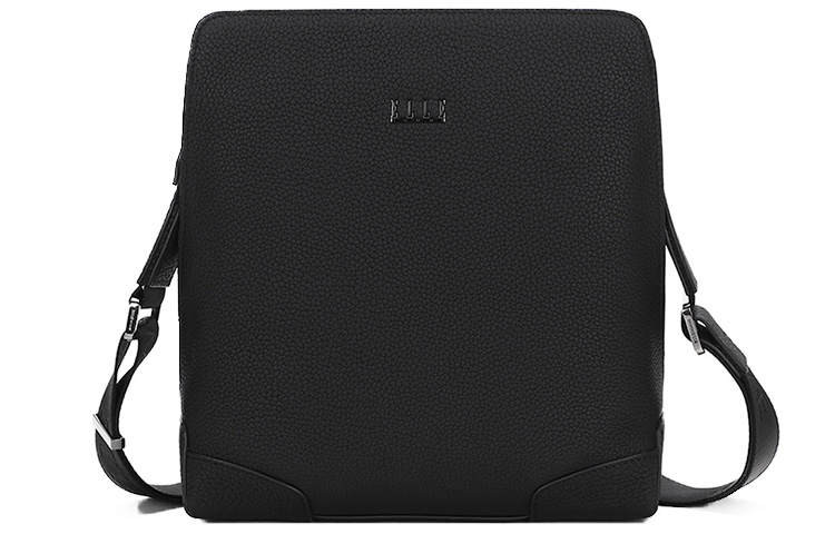ELLE HOMME Business Casual Top Grain Cow Leather Shoulder Bag, Crossbody Bag Small Men's Black