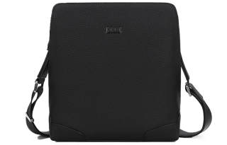 ELLE HOMME Business Casual Top Grain Cow Leather Shoulder Bag, Crossbody Bag Small Men's Black