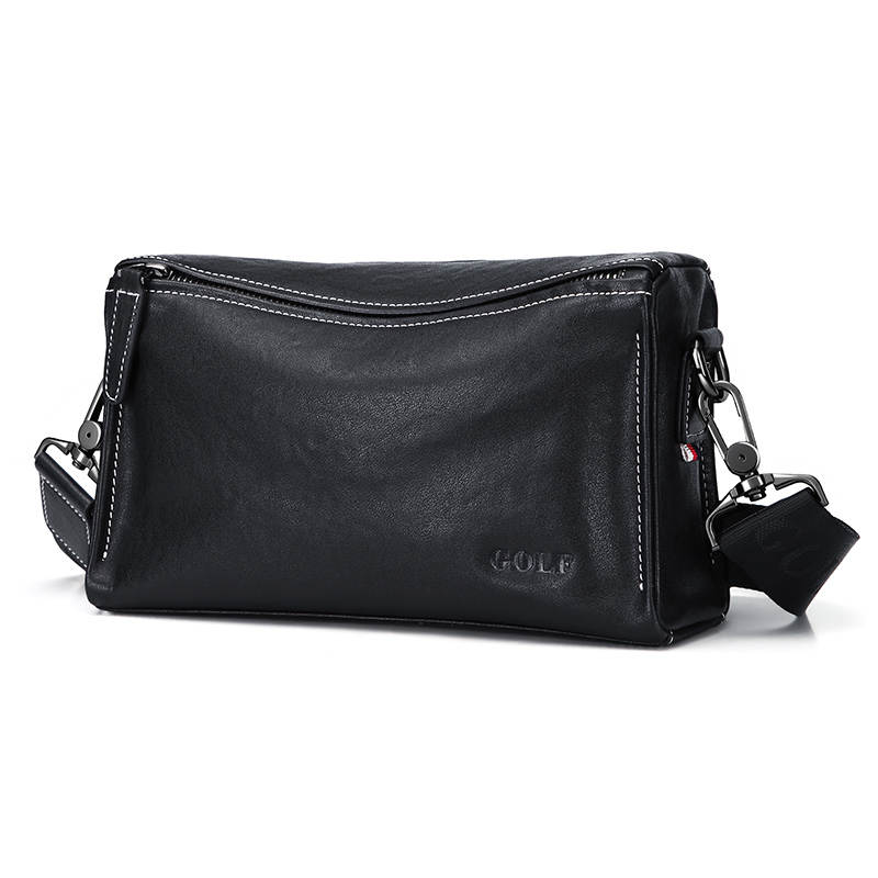 GOLF Genuine Leather, Top Grain Cow Leather Commute Bag, Small Square Bag, Fanny Pack, Crossbody Bag Small Men's Black
