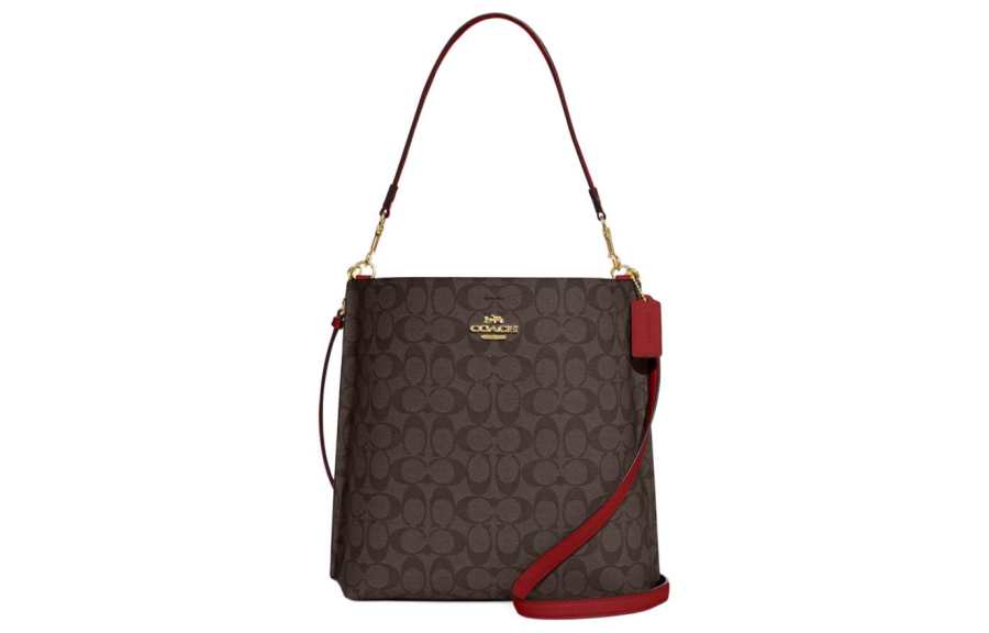 COACH Mollie Coated Canvas With Smooth Leather Bucket Bag, Portable Crossbody Bag, Shoulder Bag 28 Women's Brown