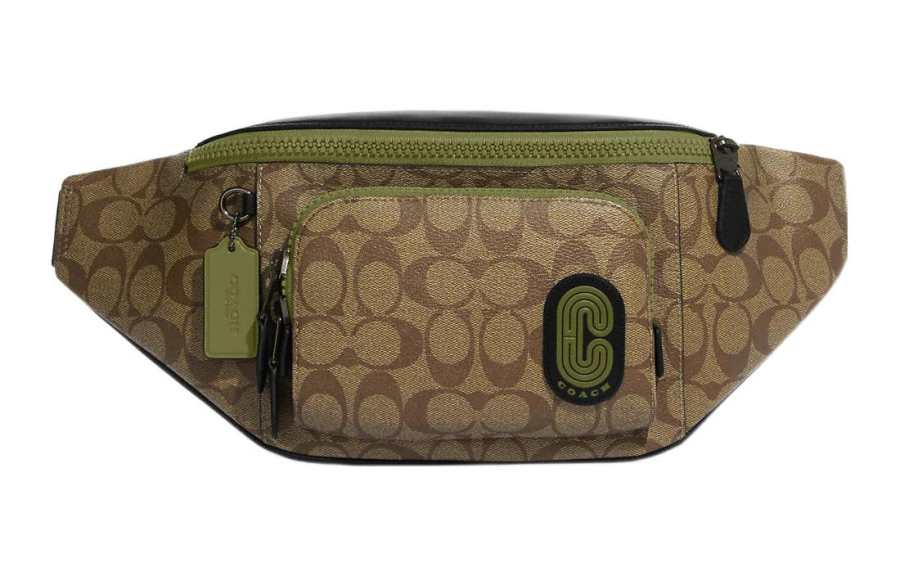 COACH Track Coated Canvas With Cow Leather Shoulder Bag, Crossbody Bag, Sling Bag, Fanny Pack Large Men's