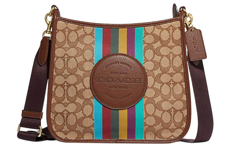 COACH Dempsey Fabric With Cow Leather Document Bag, Shoulder Bag, Crossbody Bag Large Women's Khaki & Monogram