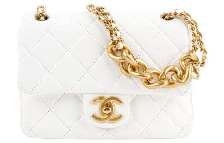 CHANEL Classic Flap CF Lambskin Handbag, Shoulder Bag, Crossbody Bag Mini Women's White