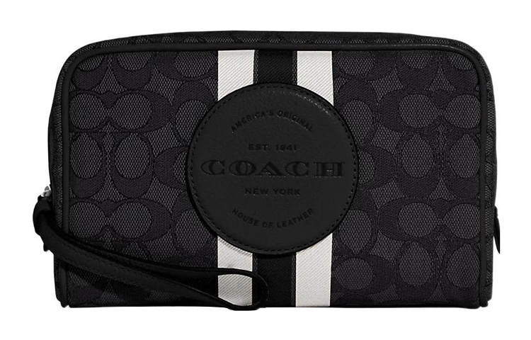 COACH Dempsey Leather Wrist Bag Makeup Bag Small Women's Black