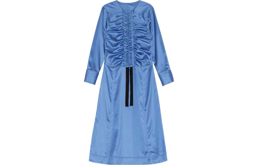 Ganni ruched-detail satin midi dress