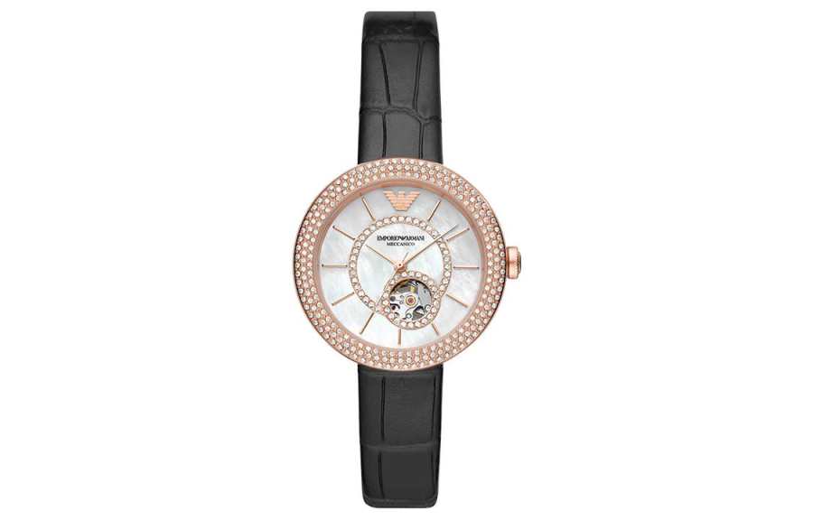 EMPORIO ARMANI Gypsophila Collection Wrist Watches Mechanical Movement Leather Strap 34mm White Dial Women's Watch
