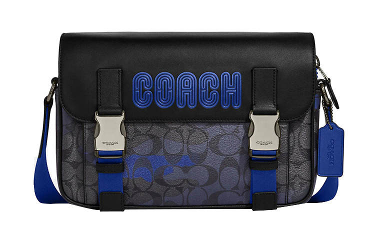 COACH Track Coated Canvas With Leather Crossbody Bags Medium Men's Old Rose & Blue