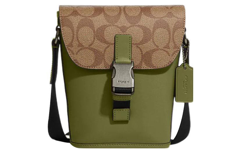 COACH Track Coated Canvas With Smooth Calfskin Shoulder Bag, Crossbody Bag Men's Khaki & Jasper
