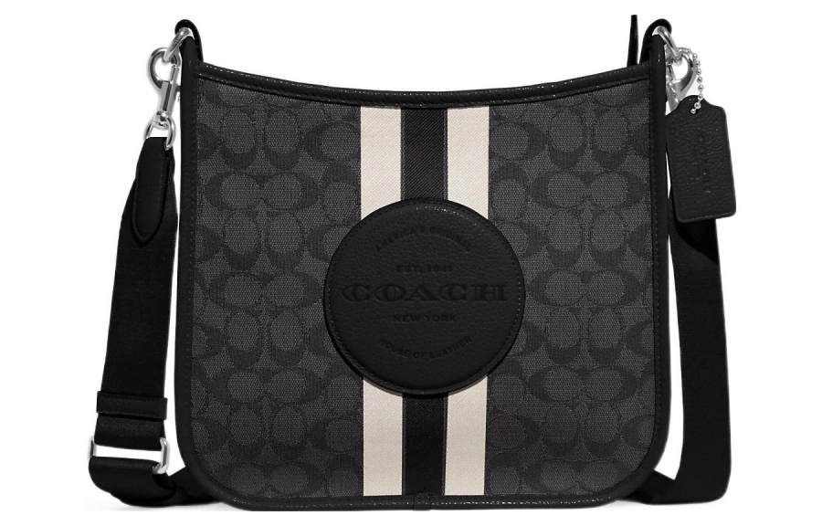 COACH Dempsey Jacquard Fabric With Cow Leather Shoulder Bag, Crossbody Bag Medium Women's Black