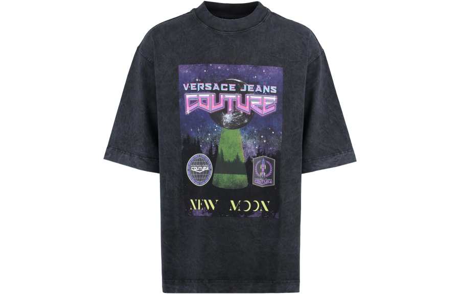 VERSACE JEANS COUTURE T Shirts Men's Black Crew Neck Moderate Straight Fit