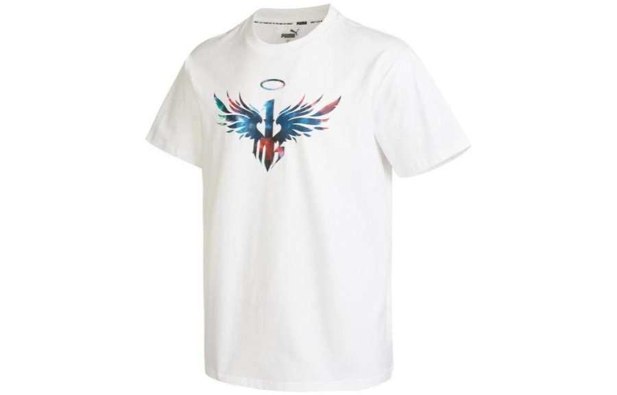 PUMA T Shirts Men's White Crew Neck Straight Fit