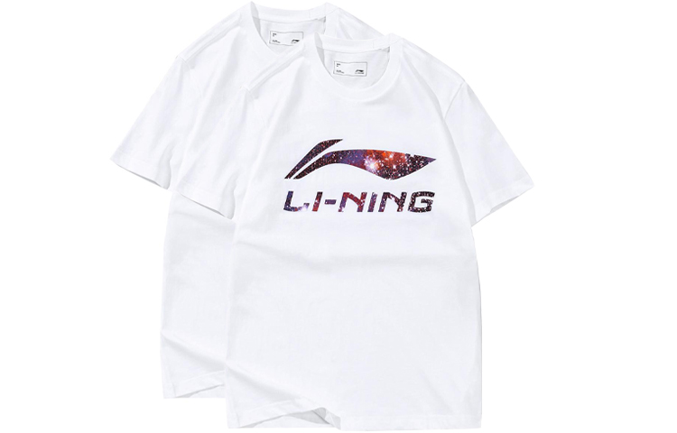 Li-Ning Li Ning T Shirts Unisex 2 Pack White Crew Neck Moderate Straight Fit